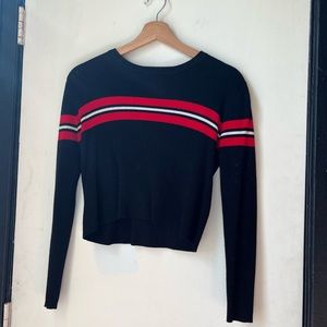 Brandy Melville Ribbed black and red Long Sleeve Crop Top